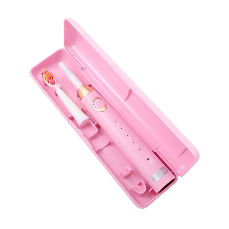 Closeout Dnsly Set of 2 Black & Pink Sonic Electric Toothbrushes with Travel Cases