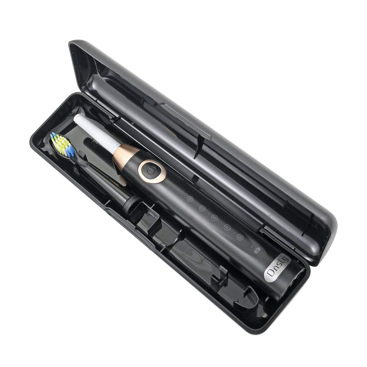 Closeout Dnsly Set of 2 Black & Pink Sonic Electric Toothbrushes with Travel Cases image number 2