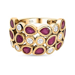 African Ruby and White Zircon 3.15 ctw Cluster Ring in Vermeil Yellow Gold Over Sterling Silver (Size 9)