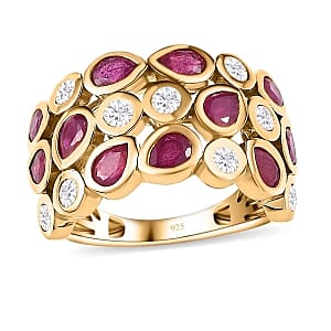 African Ruby and White Zircon 3.15 ctw Cluster Ring in Vermeil Yellow Gold Over Sterling Silver (Size 9)