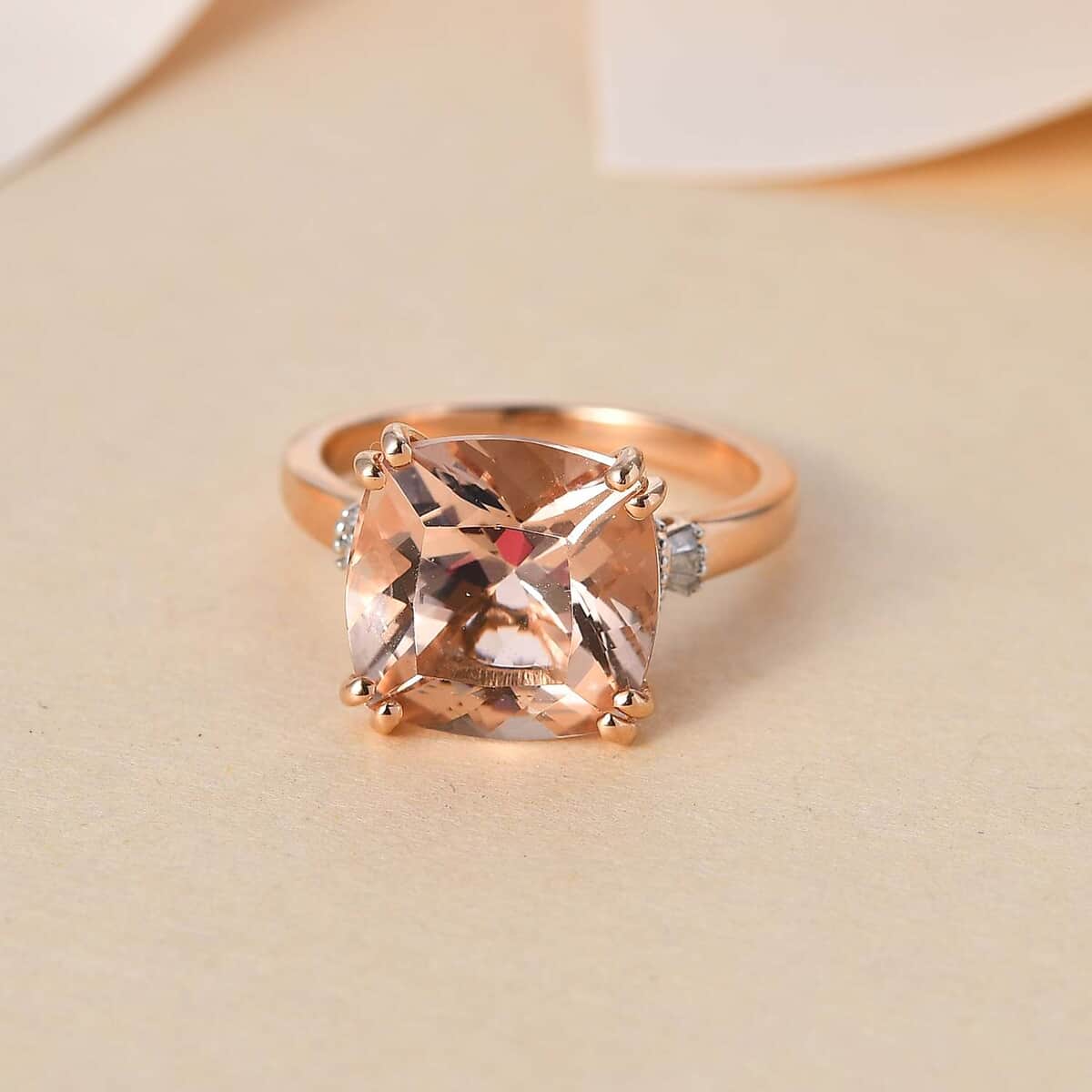 Luxoro AAA Marropino Morganite and G-H I2 Diamond 6.75 ctw Ring in  14K Rose Gold (Size 7.0) image number 1