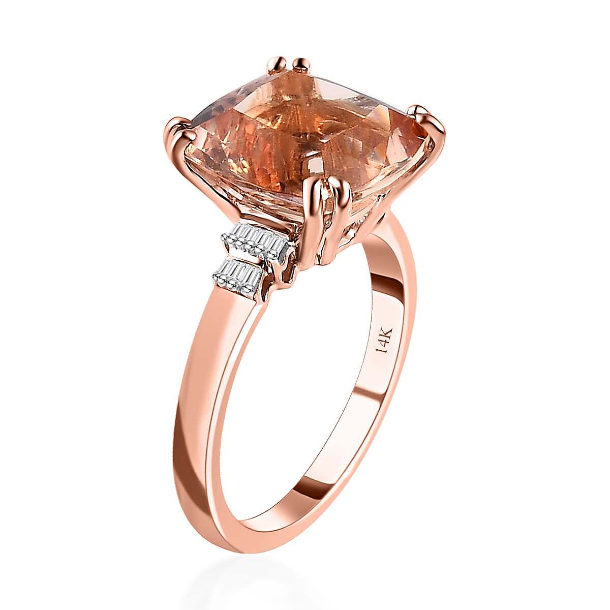 Luxoro AAA Marropino Morganite and G-H I2 Diamond 6.75 ctw Ring in  14K Rose Gold (Size 8.0) image number 3