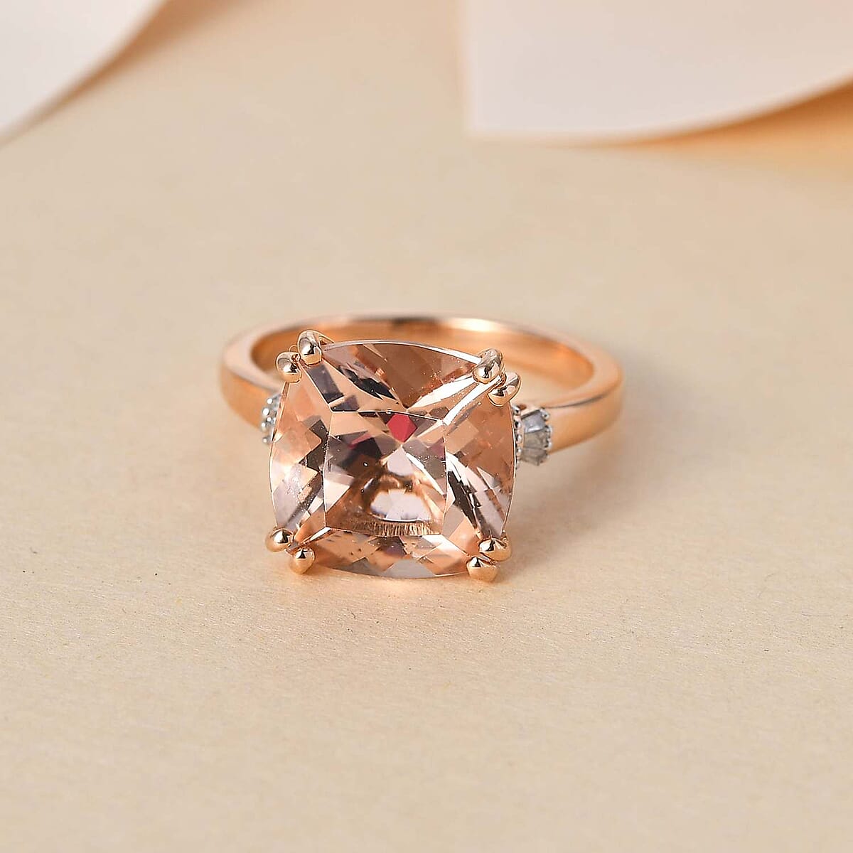 Luxoro AAA Marropino Morganite and G-H I2 Diamond 6.75 ctw Ring in  14K Rose Gold (Size 9.0) image number 1