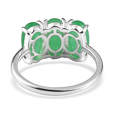 Green Jade (D) 3 Stone Ring in Sterling Silver (Size 10.0) 4.35 ctw