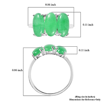 Green Jade (D) 3 Stone Ring in Sterling Silver (Size 10.0) 4.35 ctw