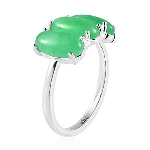 Green Jade (D) 3 Stone Ring in Sterling Silver (Size 8.0) 4.35 ctw