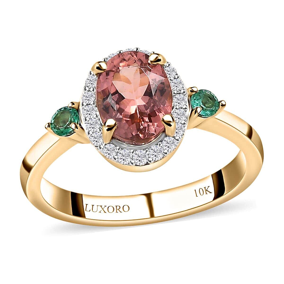 Luxoro 10K Rose Gold AAA Blush Tourmaline and Multi Gemstone Halo Ring (Size 10.0) 1.55 ctw image number 0