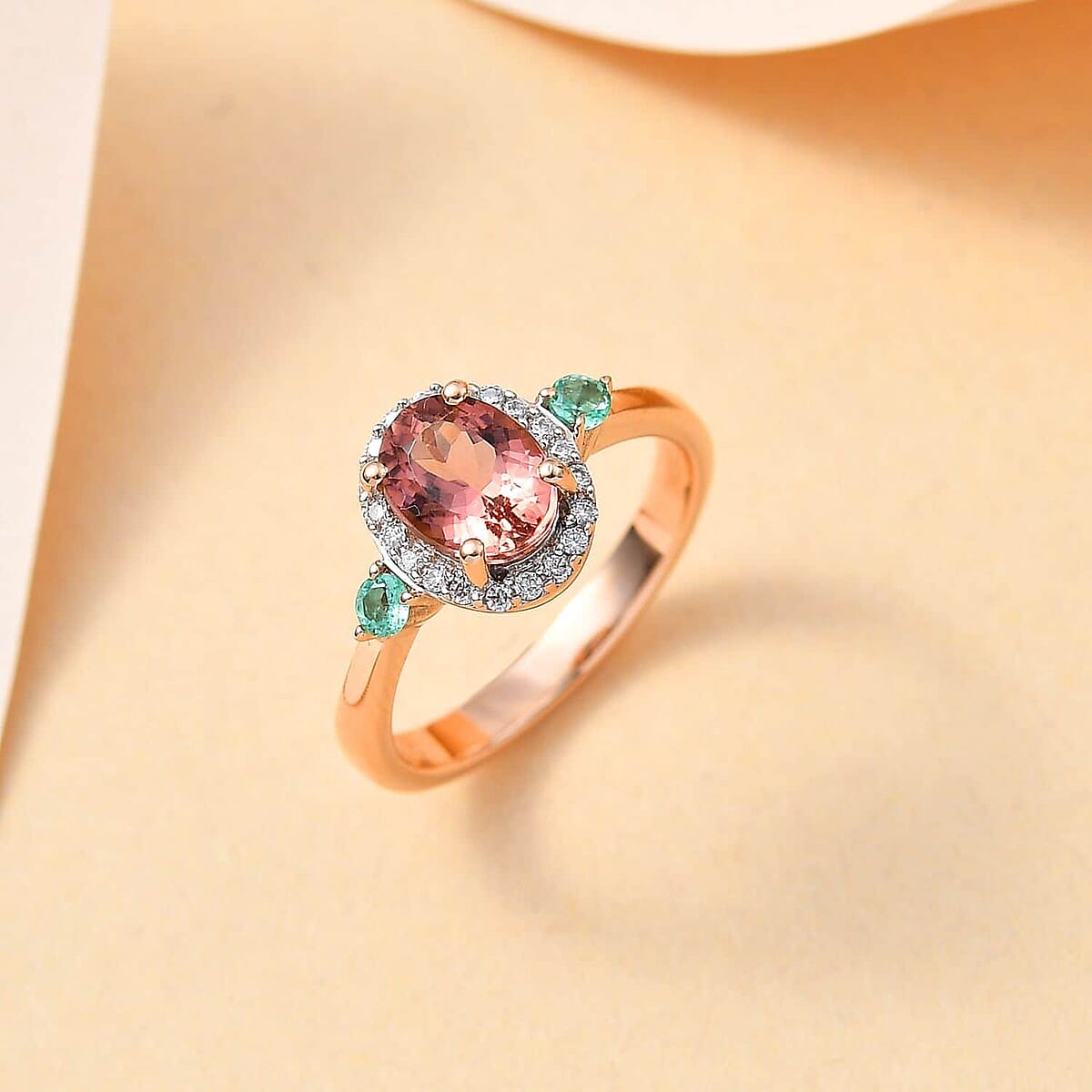 Luxoro 10K Rose Gold AAA Blush Tourmaline and Multi Gemstone Halo Ring (Size 10.0) 1.55 ctw image number 1
