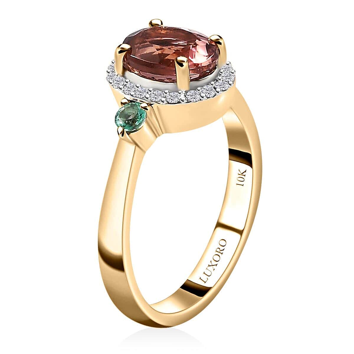 Luxoro 10K Rose Gold AAA Blush Tourmaline and Multi Gemstone Halo Ring (Size 10.0) 1.55 ctw image number 3