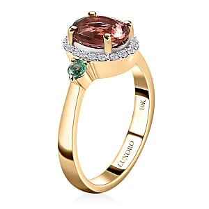 Luxoro 10K Rose Gold AAA Blush Tourmaline and Multi Gemstone Halo Ring (Size 10.0) 1.55 ctw
