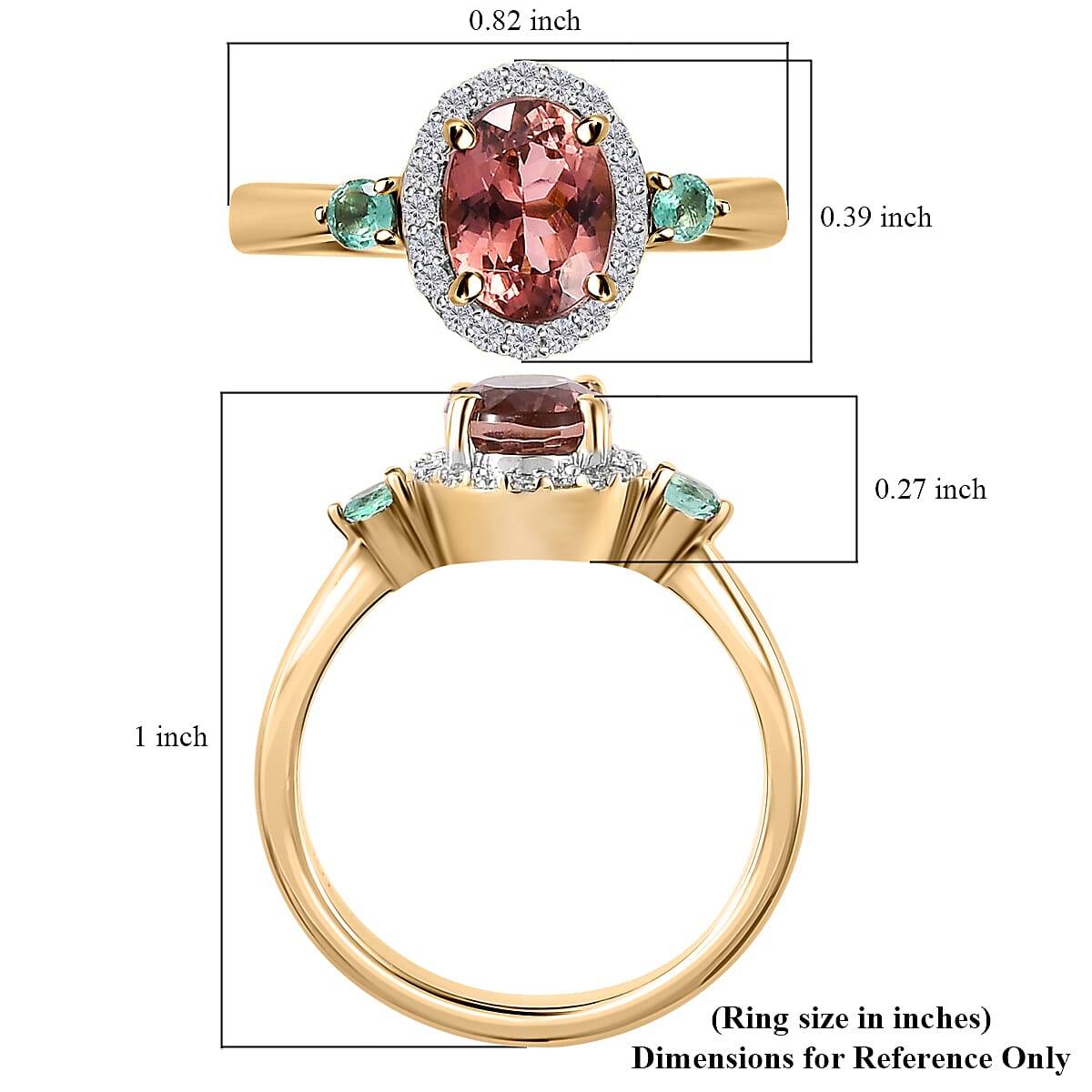 Luxoro AAA Blush Tourmaline and Multi Gemstone 1.55 ctw Halo Ring in 10K Rose Gold image number 5