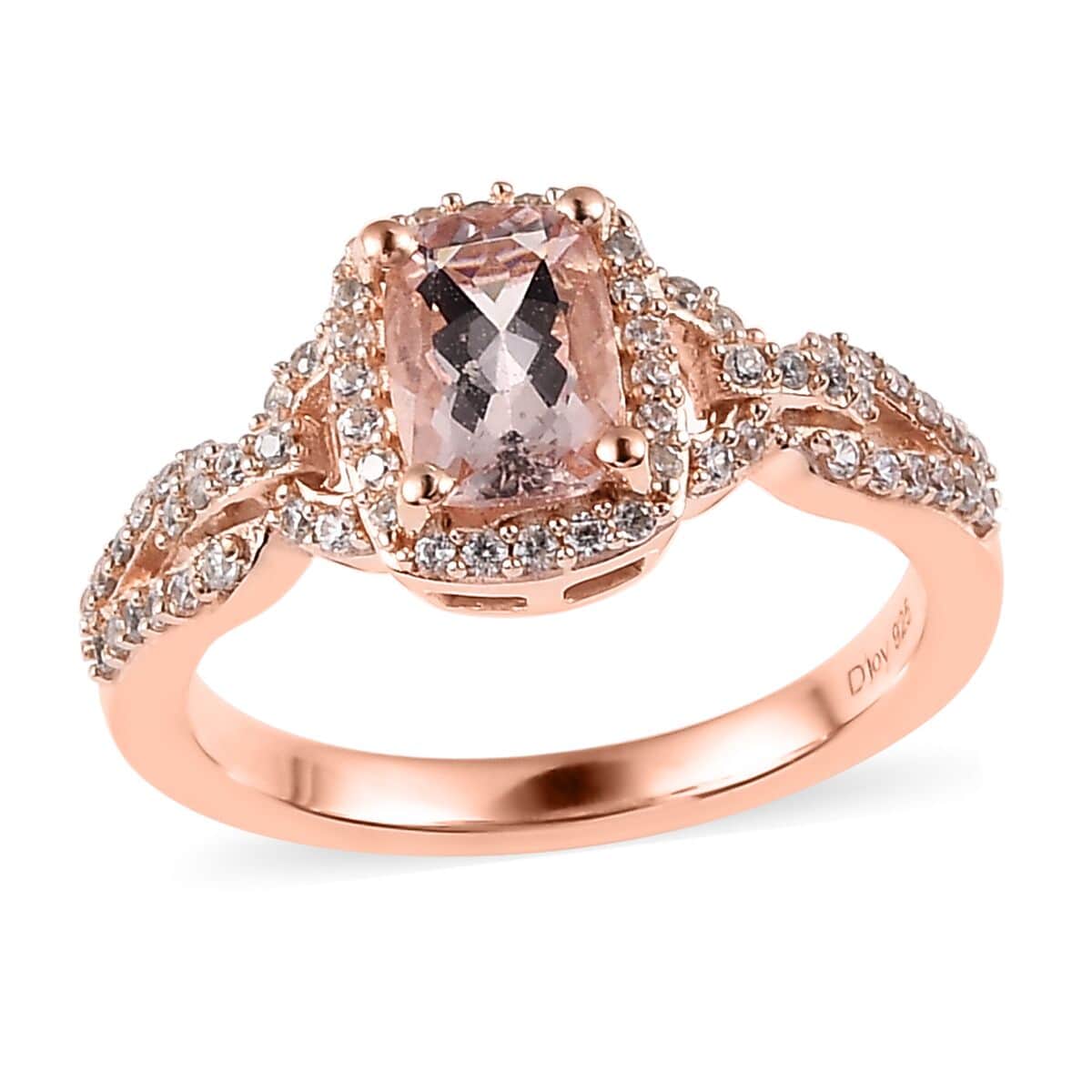 Premium Marropino Morganite and White Zircon Halo Ring in Vermeil Rose Gold Over Sterling Silver 1.85 ctw image number 0