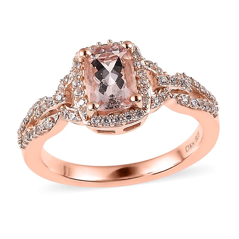 Premium Marropino Morganite and White Zircon Halo Ring in Vermeil Rose Gold Over Sterling Silver (Size 10.0) 1.85 ctw