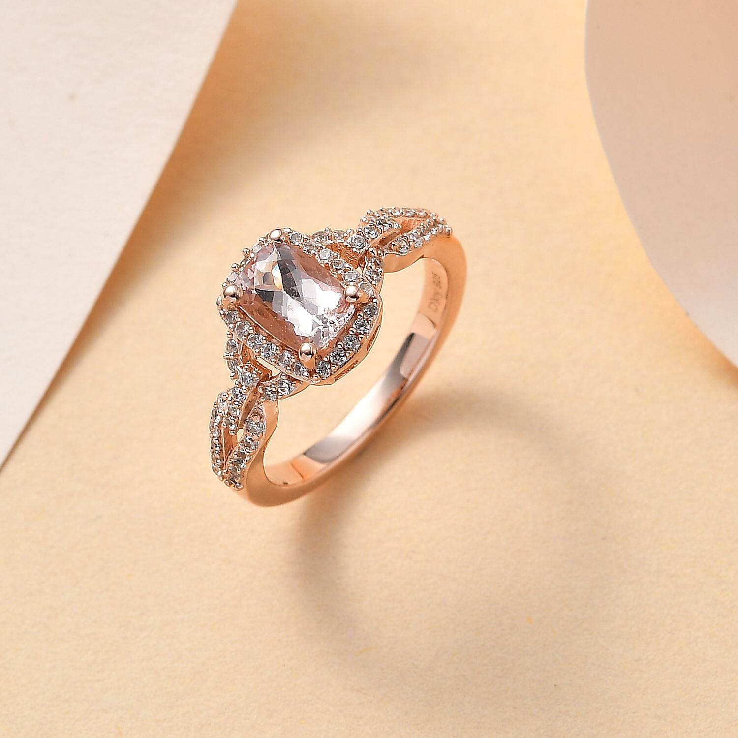 Premium Marropino Morganite and White Zircon Halo Ring in Vermeil Rose Gold Over Sterling Silver (Size 10.0) 1.85 ctw