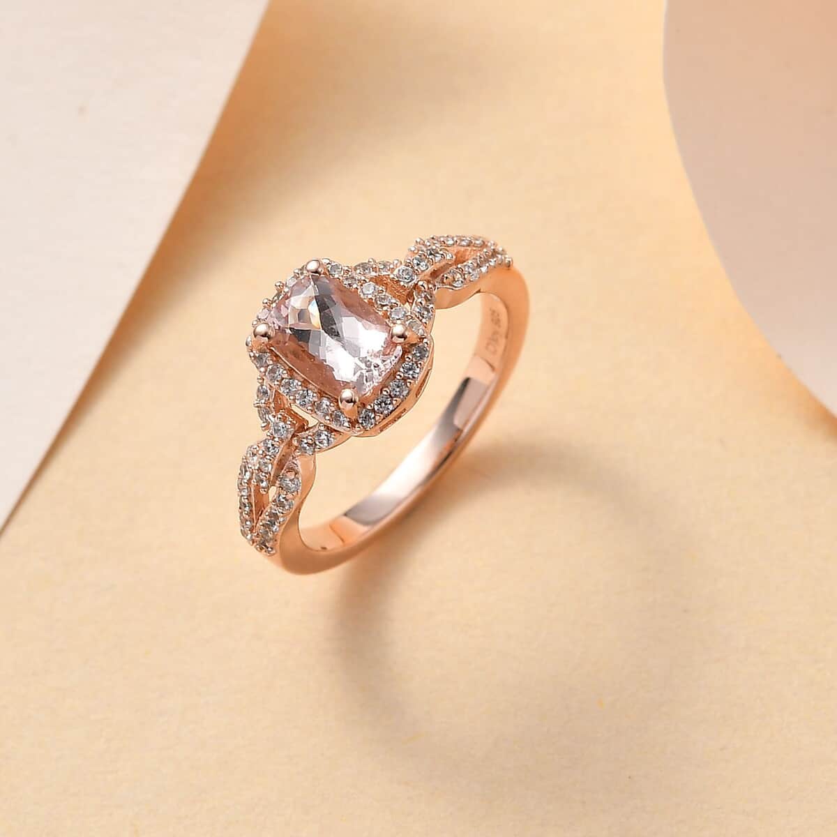 Premium Marropino Morganite and White Zircon Halo Ring in Vermeil Rose Gold Over Sterling Silver 1.85 ctw image number 1