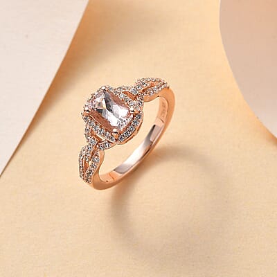 Premium Marropino Morganite and White Zircon Halo Ring in Vermeil Rose Gold Over Sterling Silver (Size 10.0) 1.85 ctw