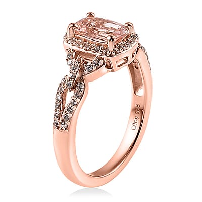 Premium Marropino Morganite and White Zircon Halo Ring in Vermeil Rose Gold Over Sterling Silver (Size 10.0) 1.85 ctw