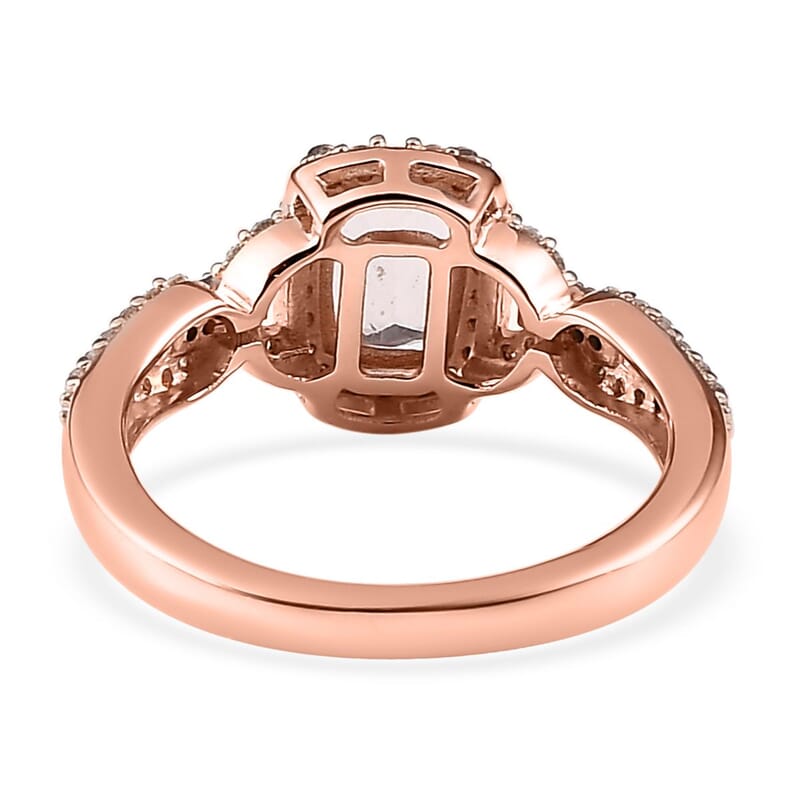 Premium Marropino Morganite and White Zircon Halo Ring in Vermeil Rose Gold Over Sterling Silver (Size 10.0) 1.85 ctw