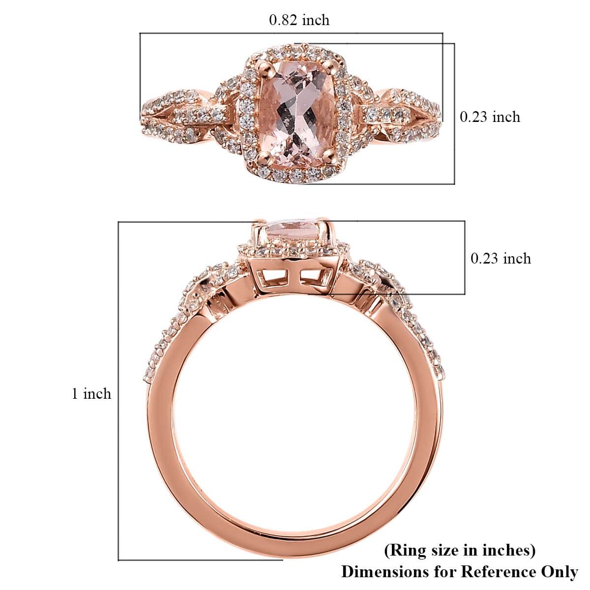 Premium Marropino Morganite and White Zircon Halo Ring in Vermeil Rose Gold Over Sterling Silver 1.85 ctw image number 5