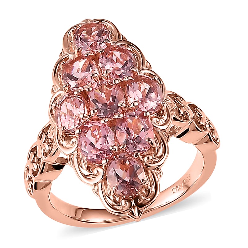 Premium Blush Tourmaline Elongated Ring in Vermeil Rose Gold Over Sterling Silver (Size 10.0) 3.40 ctw