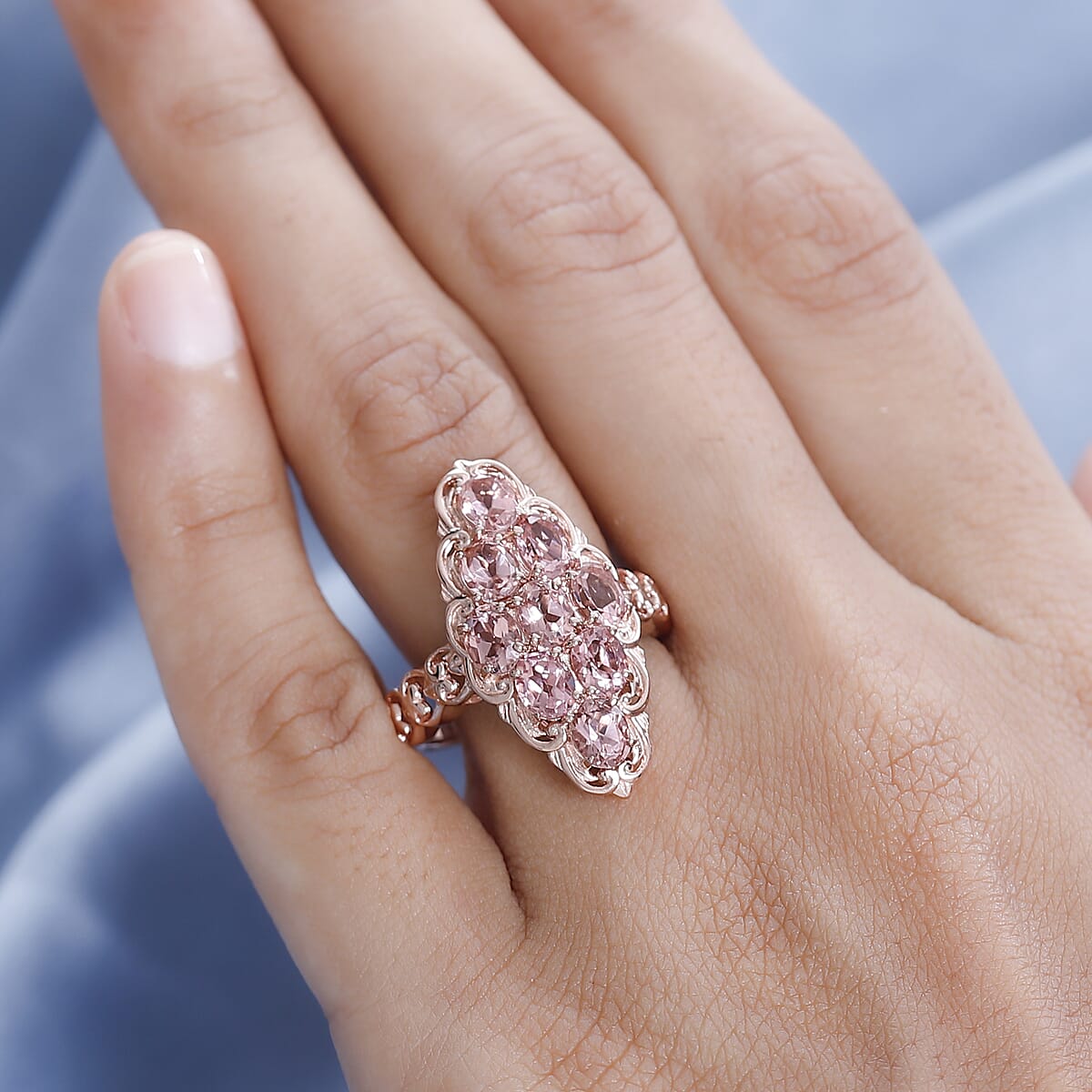 Premium Blush Tourmaline Elongated Ring in Vermeil Rose Gold Over Sterling Silver 3.40 ctw (Del. in 7-10 Days) image number 2