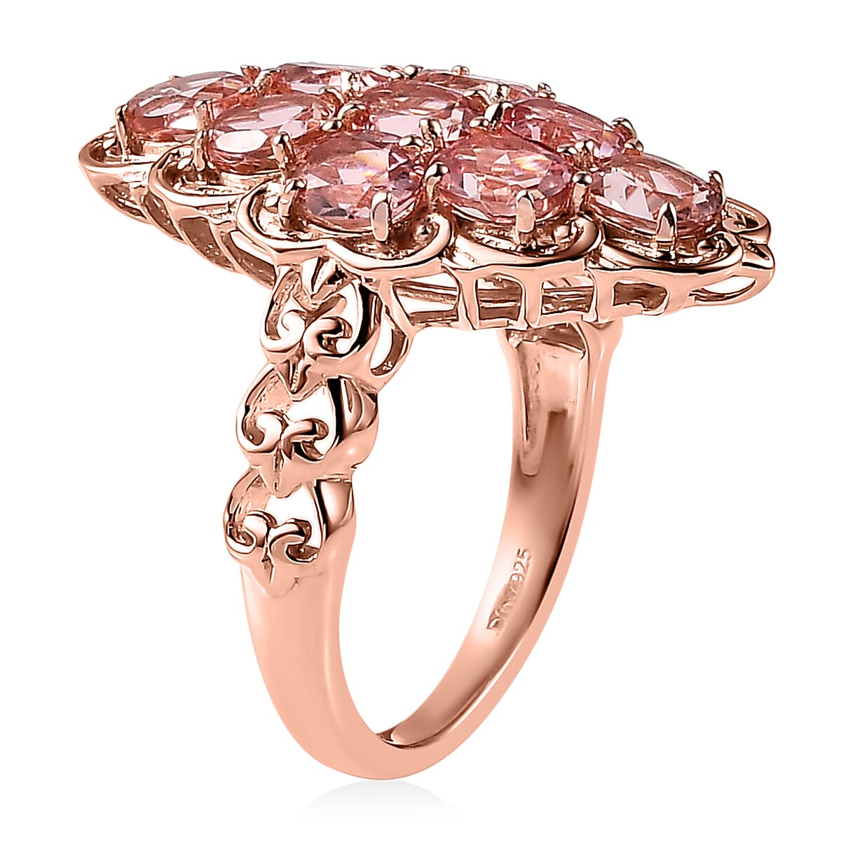 Premium Blush Tourmaline Elongated Ring in Vermeil Rose Gold Over Sterling Silver 3.40 ctw (Del. in 7-10 Days) image number 3