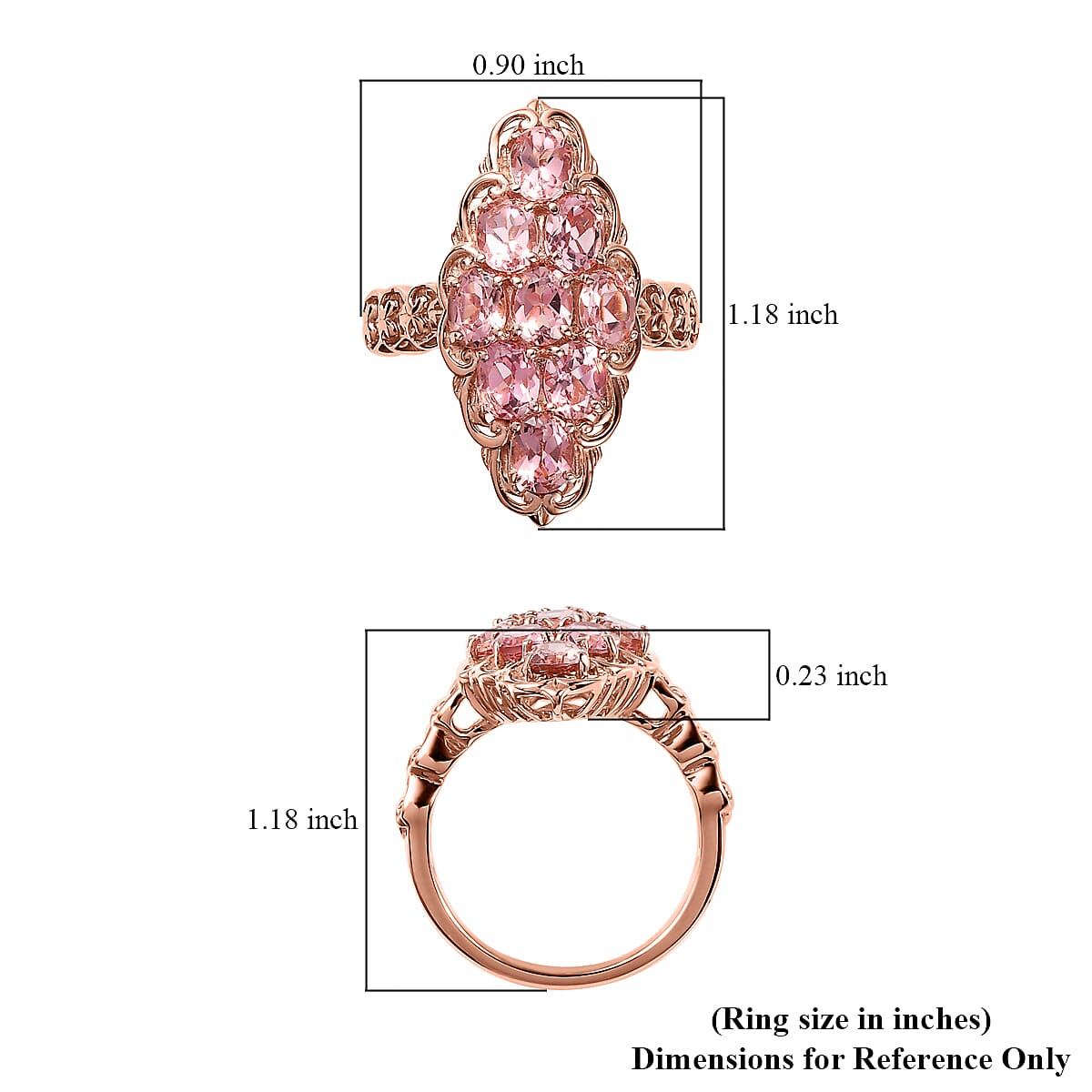 Premium Blush Tourmaline Elongated Ring in Vermeil Rose Gold Over Sterling Silver 3.40 ctw (Del. in 7-10 Days) image number 5
