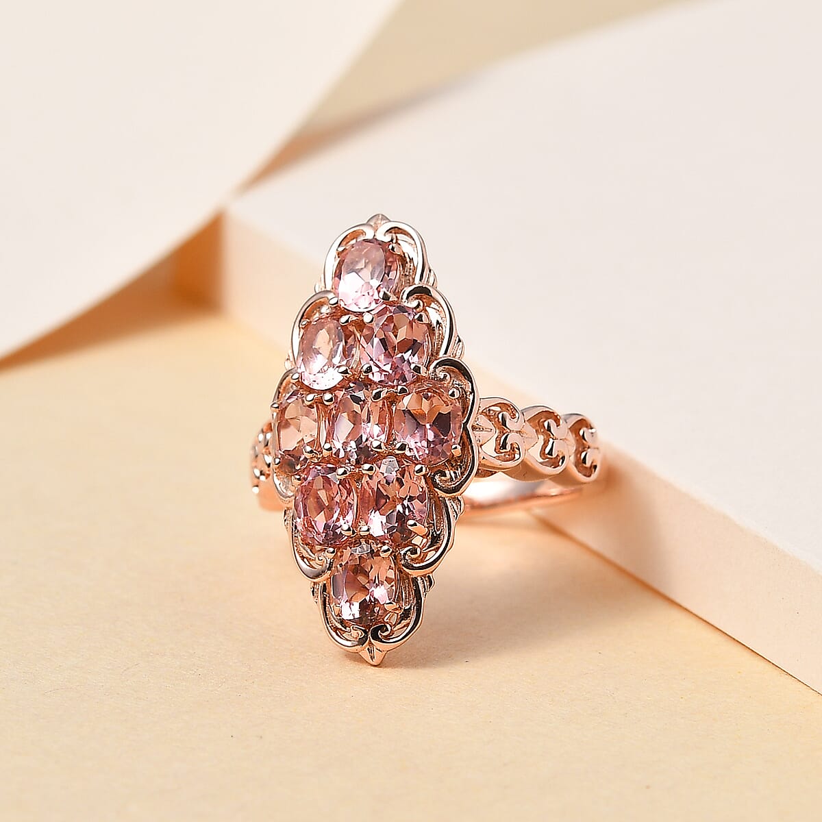 Premium Blush Tourmaline Elongated Ring in Vermeil Rose Gold Over Sterling Silver (Size 7.0) 3.40 ctw image number 1