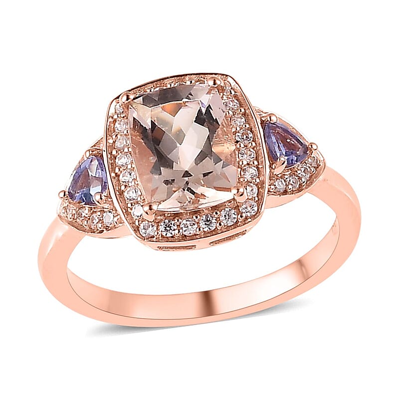 Premium Marropino Morganite and Multi Gemstone Halo Ring in Vermeil Rose Gold Over Sterling Silver (Size 10.0) 2.00 ctw