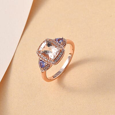 Premium Marropino Morganite and Multi Gemstone Halo Ring in Vermeil Rose Gold Over Sterling Silver (Size 10.0) 2.00 ctw