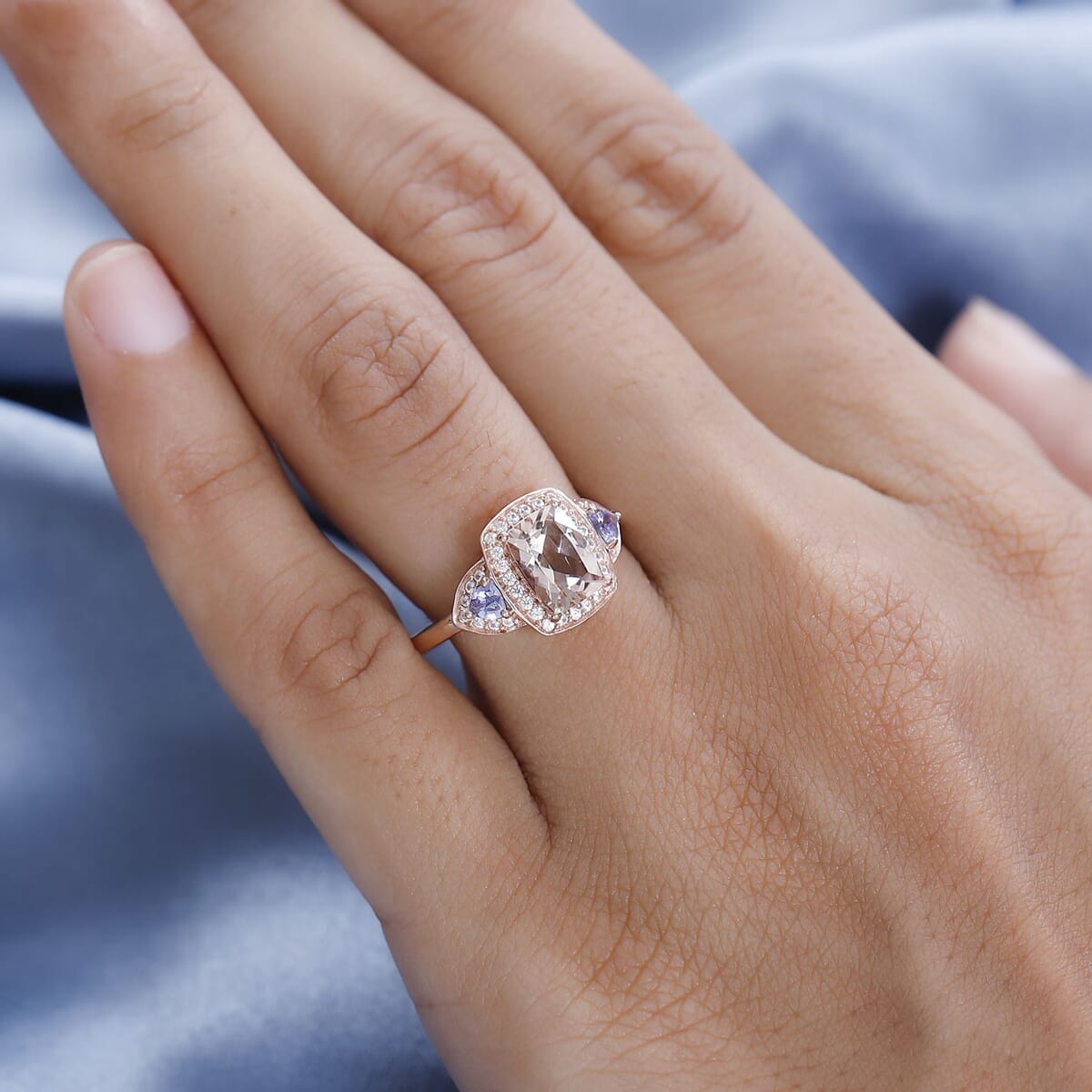 Premium Marropino Morganite and Multi Gemstone Halo Ring in Vermeil Rose Gold Over Sterling Silver 2.00 ctw image number 2