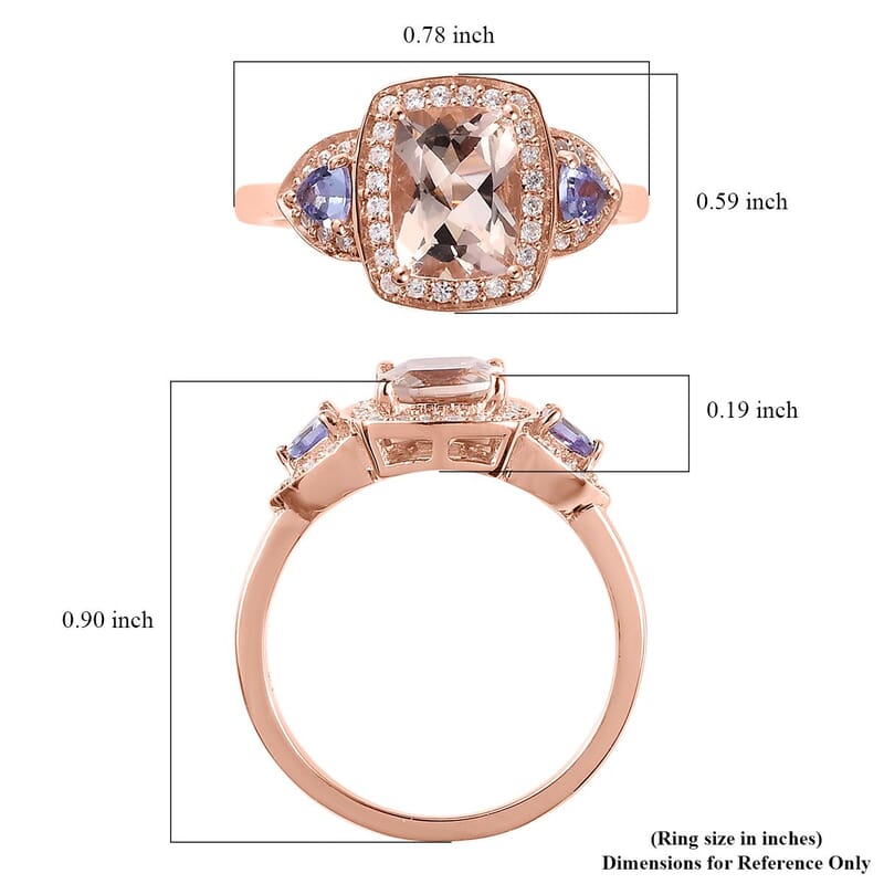 Premium Marropino Morganite and Multi Gemstone Halo Ring in Vermeil Rose Gold Over Sterling Silver (Size 10.0) 2.00 ctw