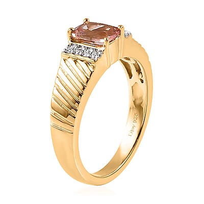 Premium Blush Tourmaline and Moissanite Men's Ring in Vermeil Yellow Gold Over Sterling Silver (Size 10.0) 1.00 ctw