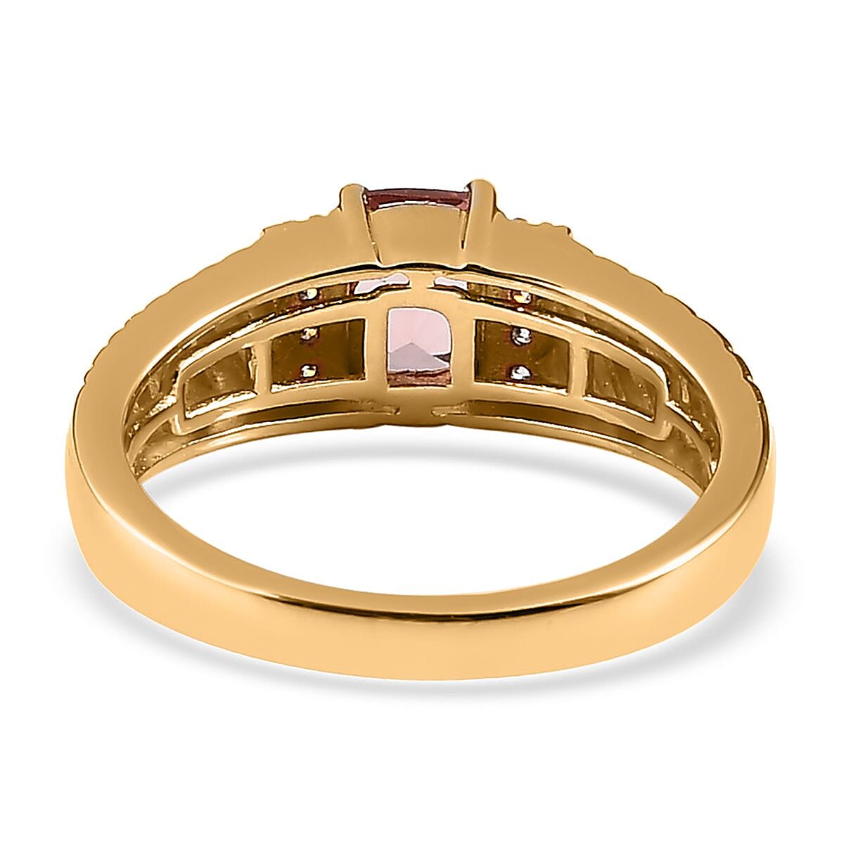 Premium Blush Tourmaline and Moissanite Men's Ring in Vermeil Yellow Gold Over Sterling Silver (Size 10.0) 1.00 ctw