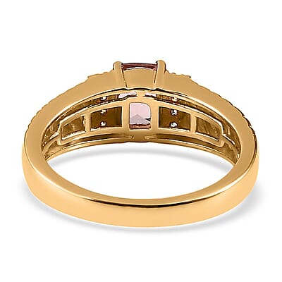 Premium Blush Tourmaline and Moissanite Men's Ring in Vermeil Yellow Gold Over Sterling Silver (Size 10.0) 1.00 ctw