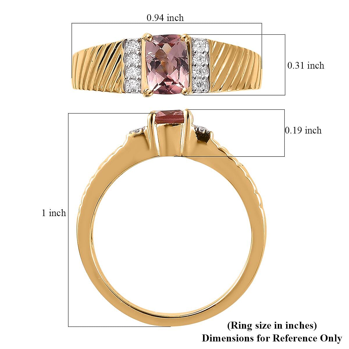 Premium Blush Tourmaline and Moissanite Men's Ring in Vermeil Yellow Gold Over Sterling Silver 1.00 ctw image number 5