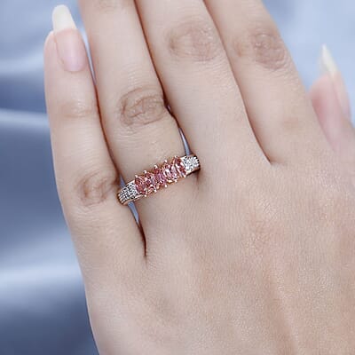 Premium Blush Tourmaline and White Zircon 5 Stone Ring in Vermeil Rose Gold Over Sterling Silver (Size 10.0) 1.15 ctw