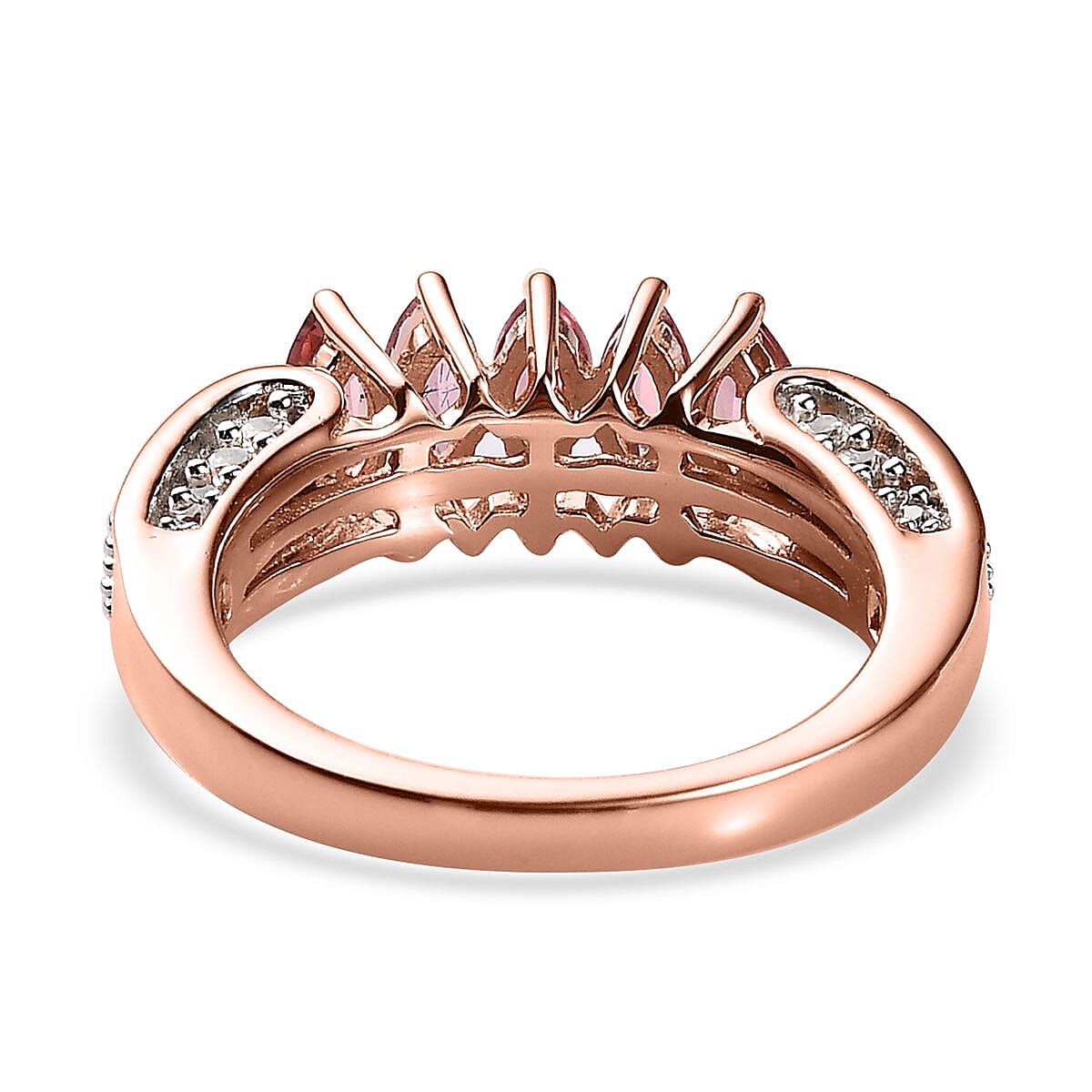 Premium Blush Tourmaline and White Zircon 5 Stone Ring in Vermeil Rose Gold Over Sterling Silver (Size 10.0) 1.15 ctw