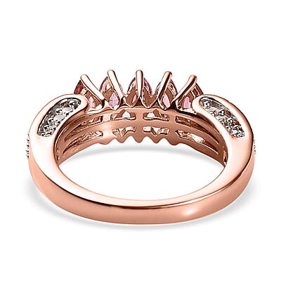 Premium Blush Tourmaline and White Zircon 5 Stone Ring in Vermeil Rose Gold Over Sterling Silver (Size 10.0) 1.15 ctw