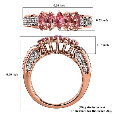 Premium Blush Tourmaline and White Zircon 5 Stone Ring in Vermeil Rose Gold Over Sterling Silver (Size 10.0) 1.15 ctw