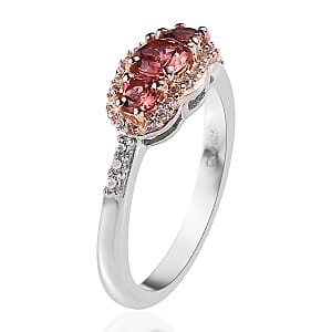 Premium Blush Tourmaline and White Zircon Trilogy Ring in Vermeil RG and Platinum Over Sterling Silver (Size 9.0) 0.80 ctw