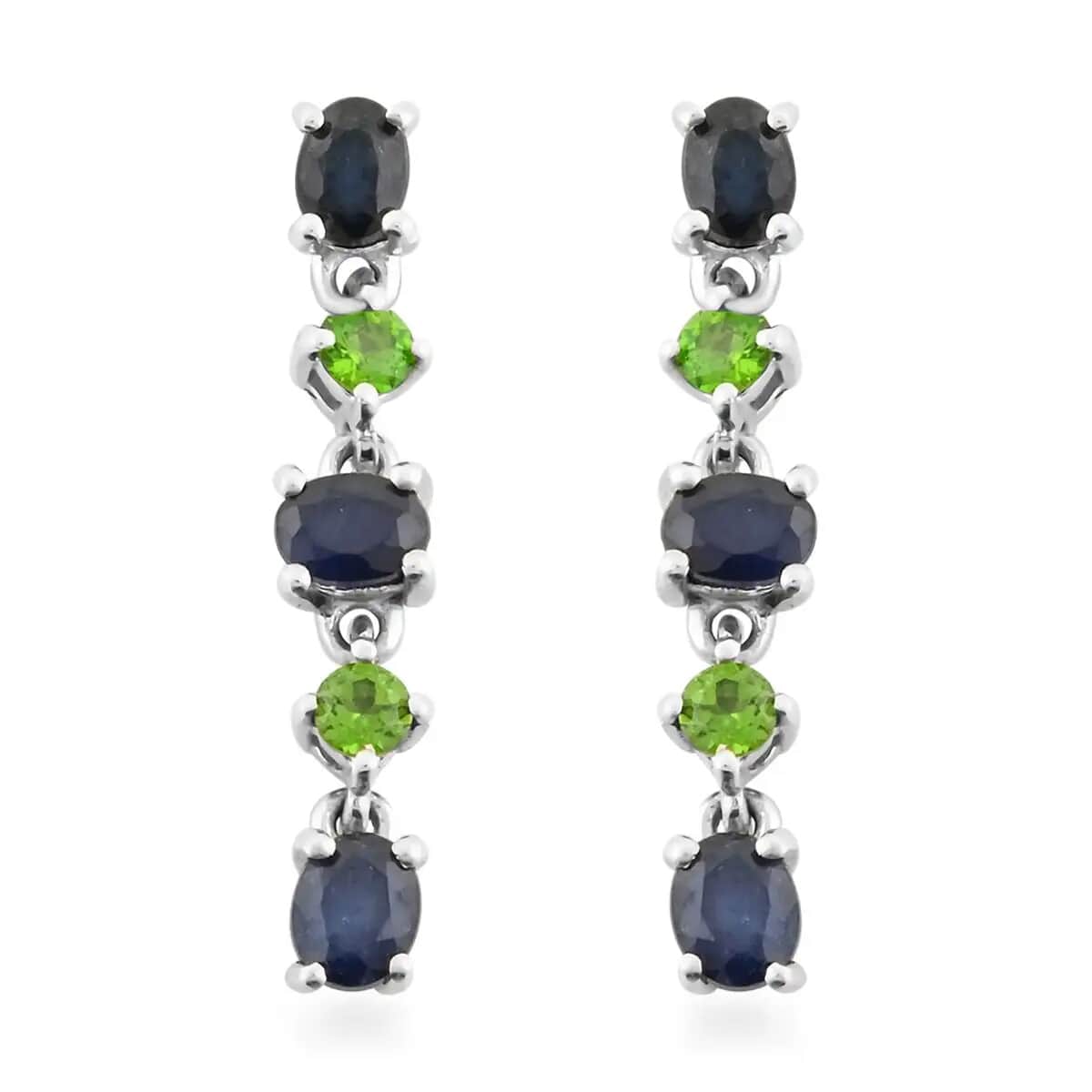 Kanchanaburi Blue Sapphire and Chrome Diopside Dangling Earrings in Platinum Over Sterling Silver 1.70 ctw image number 0