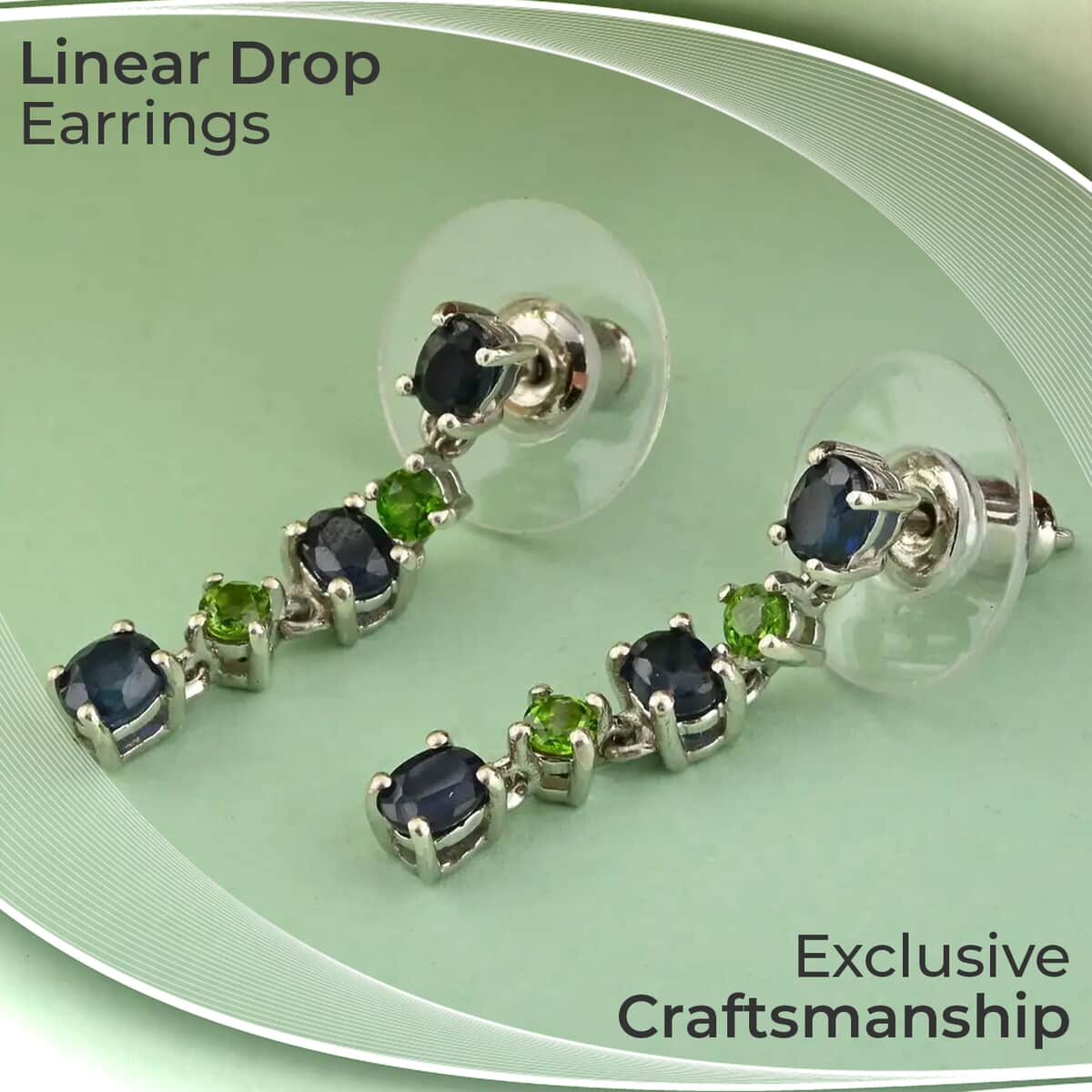 Kanchanaburi Blue Sapphire and Chrome Diopside Dangling Earrings in Platinum Over Sterling Silver 1.70 ctw image number 1