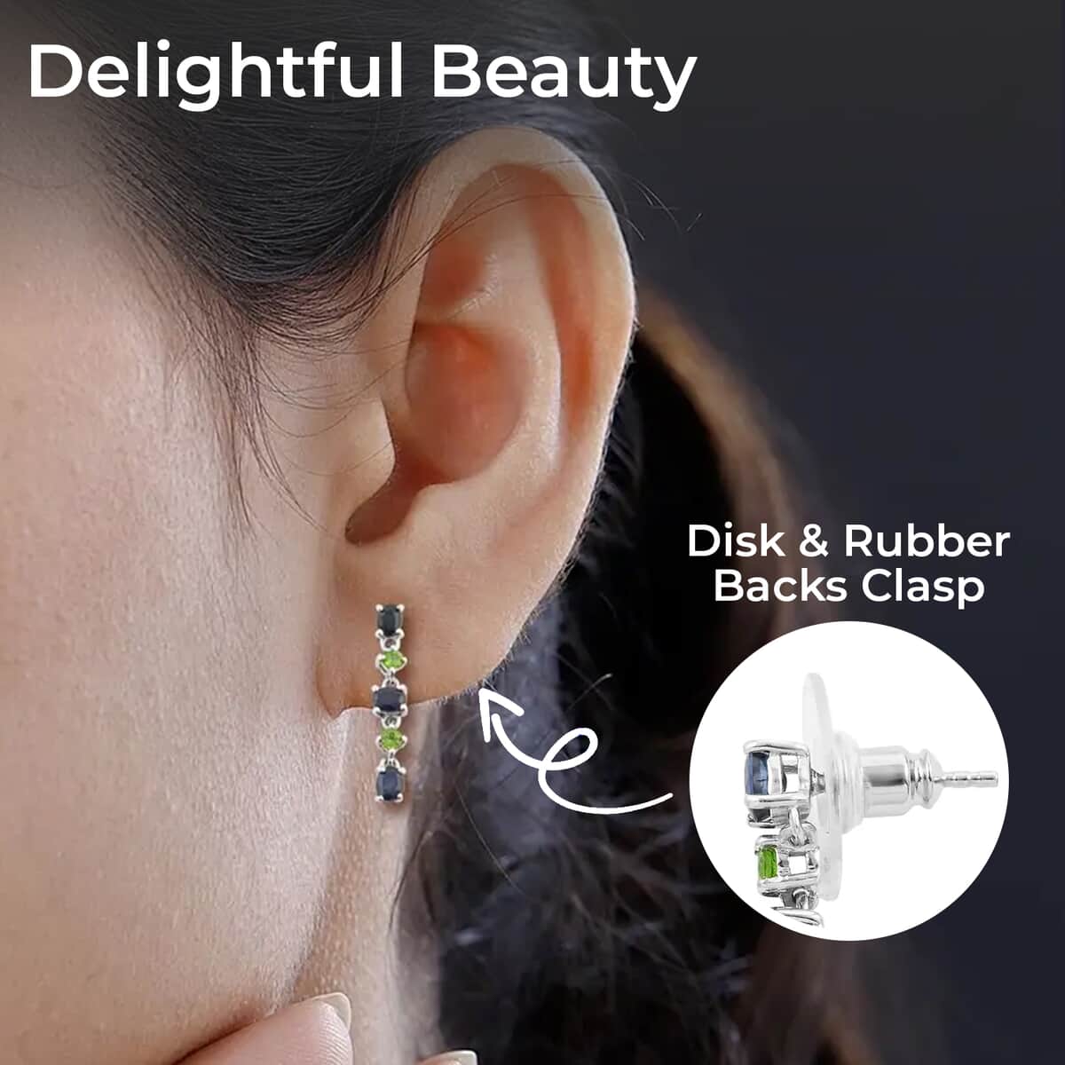 Kanchanaburi Blue Sapphire and Chrome Diopside Dangling Earrings in Platinum Over Sterling Silver 1.70 ctw image number 2