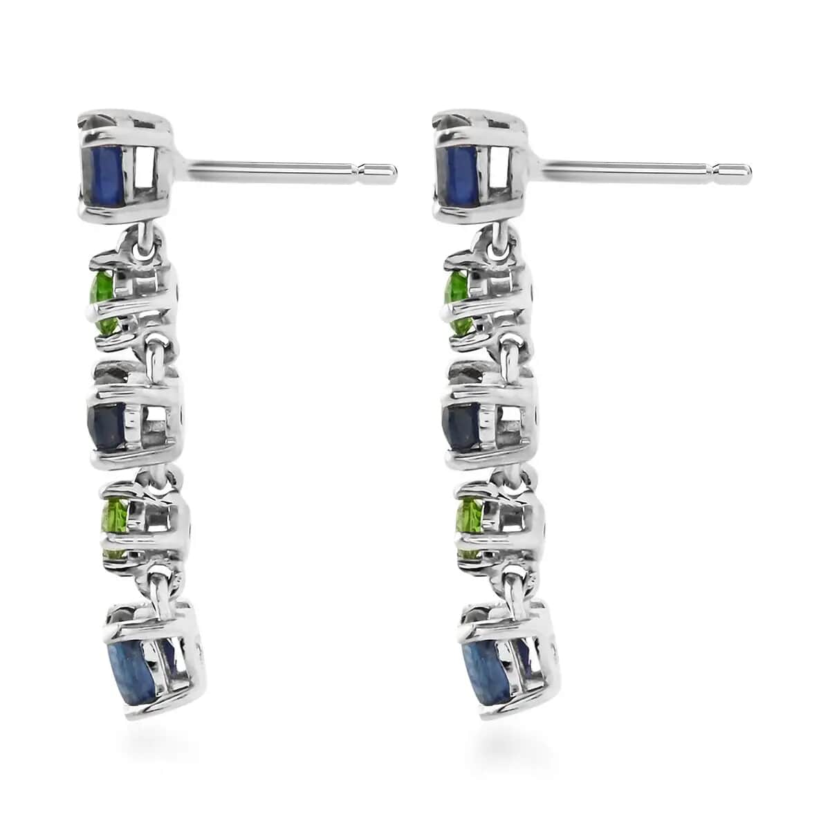 Kanchanaburi Blue Sapphire and Chrome Diopside Dangling Earrings in Platinum Over Sterling Silver 1.70 ctw image number 3