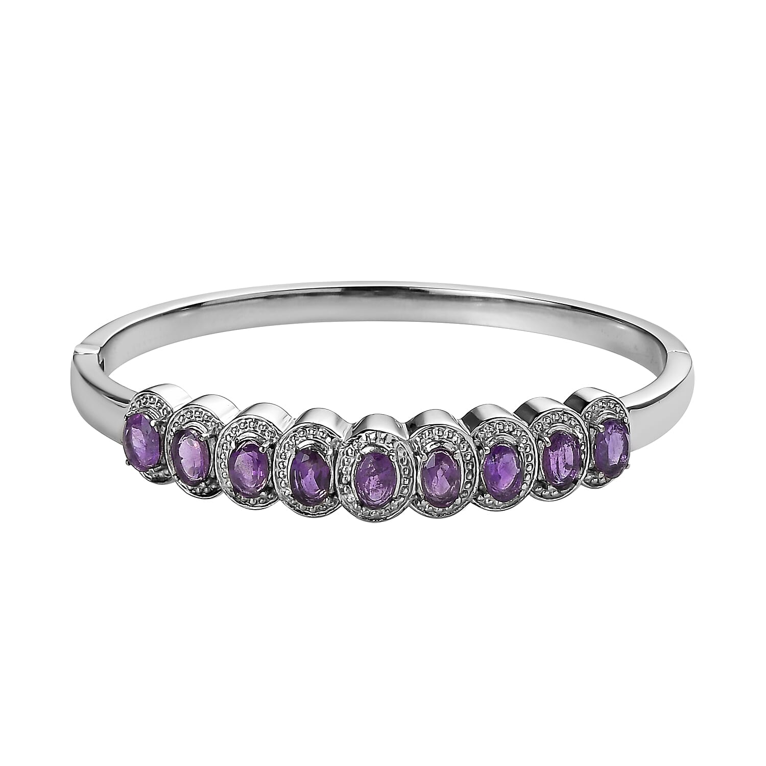 African Amethyst Bangle Bracelet in Stainless Steel (6.50 In) 3.75 ctw