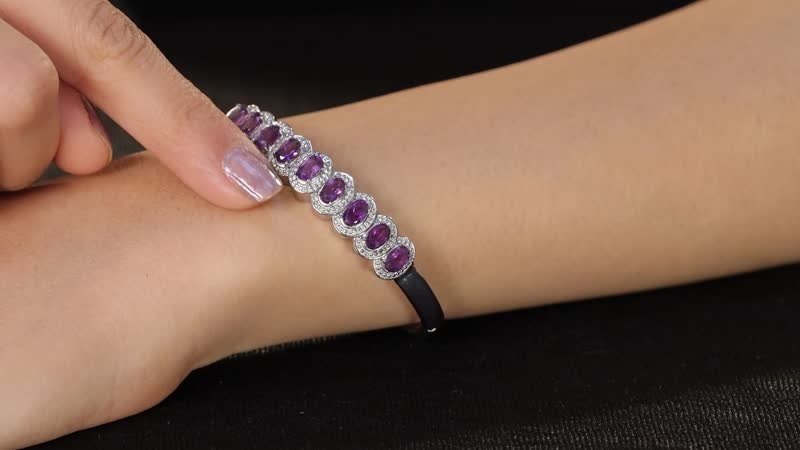 African Amethyst Bangle Bracelet in Stainless Steel (6.50 In) 3.75 ctw