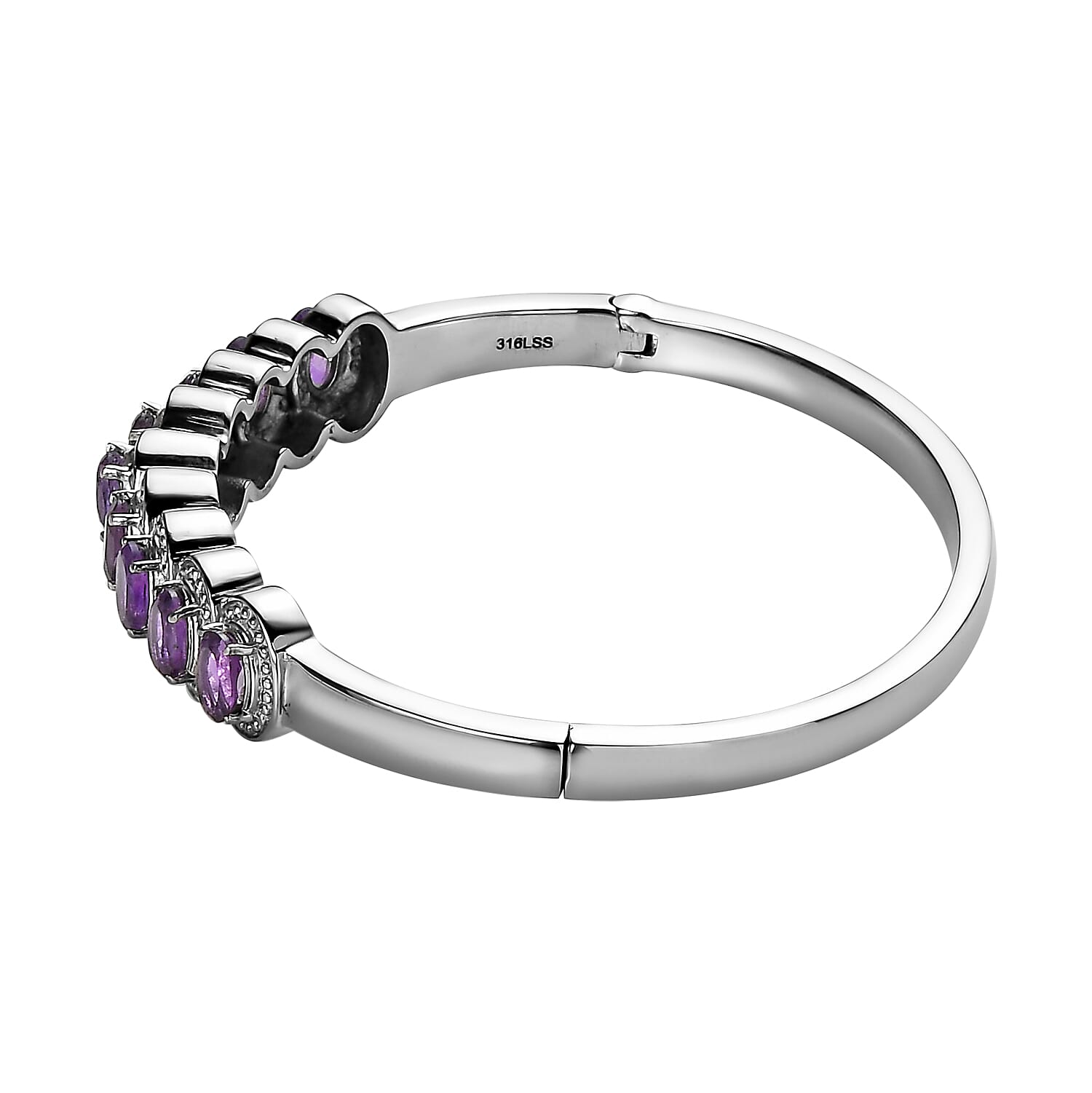 African Amethyst Bangle Bracelet in Stainless Steel (6.50 In) 3.75 ctw