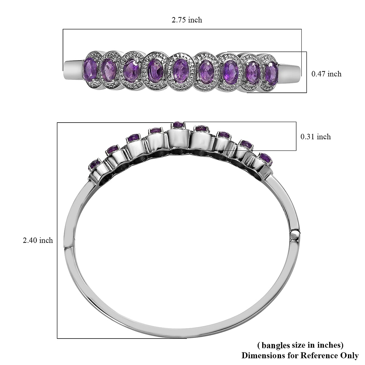 African Amethyst Bangle Bracelet in Stainless Steel (6.50 In) 3.75 ctw image number 5