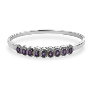 African Amethyst Bangle Bracelet in Stainless Steel (7.25 In) 3.75 ctw